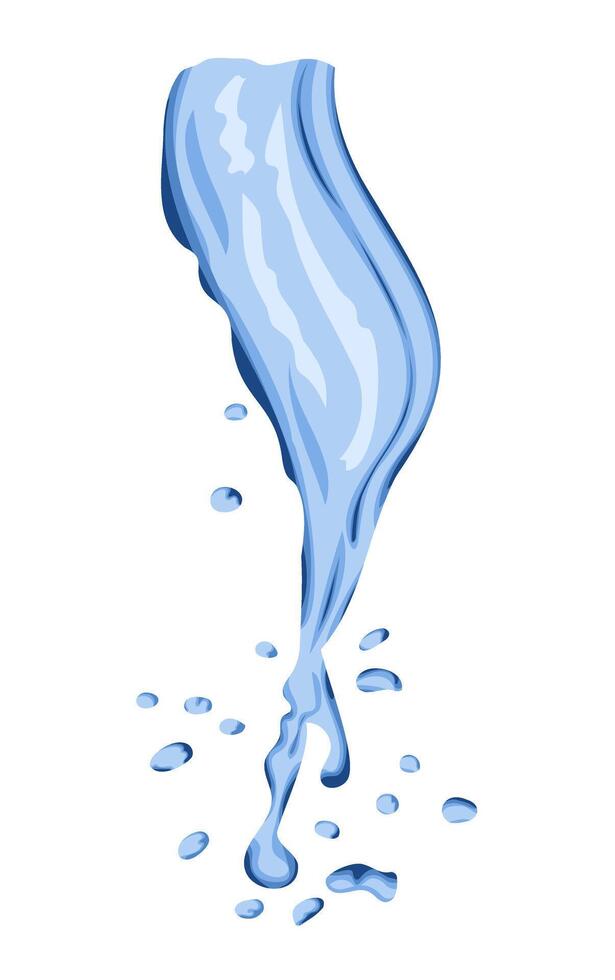 Pouring water in flat hand drawn style. Splashes of water or paint. Spray of fountain. Splash water motion. Illustration isolated on white. vector