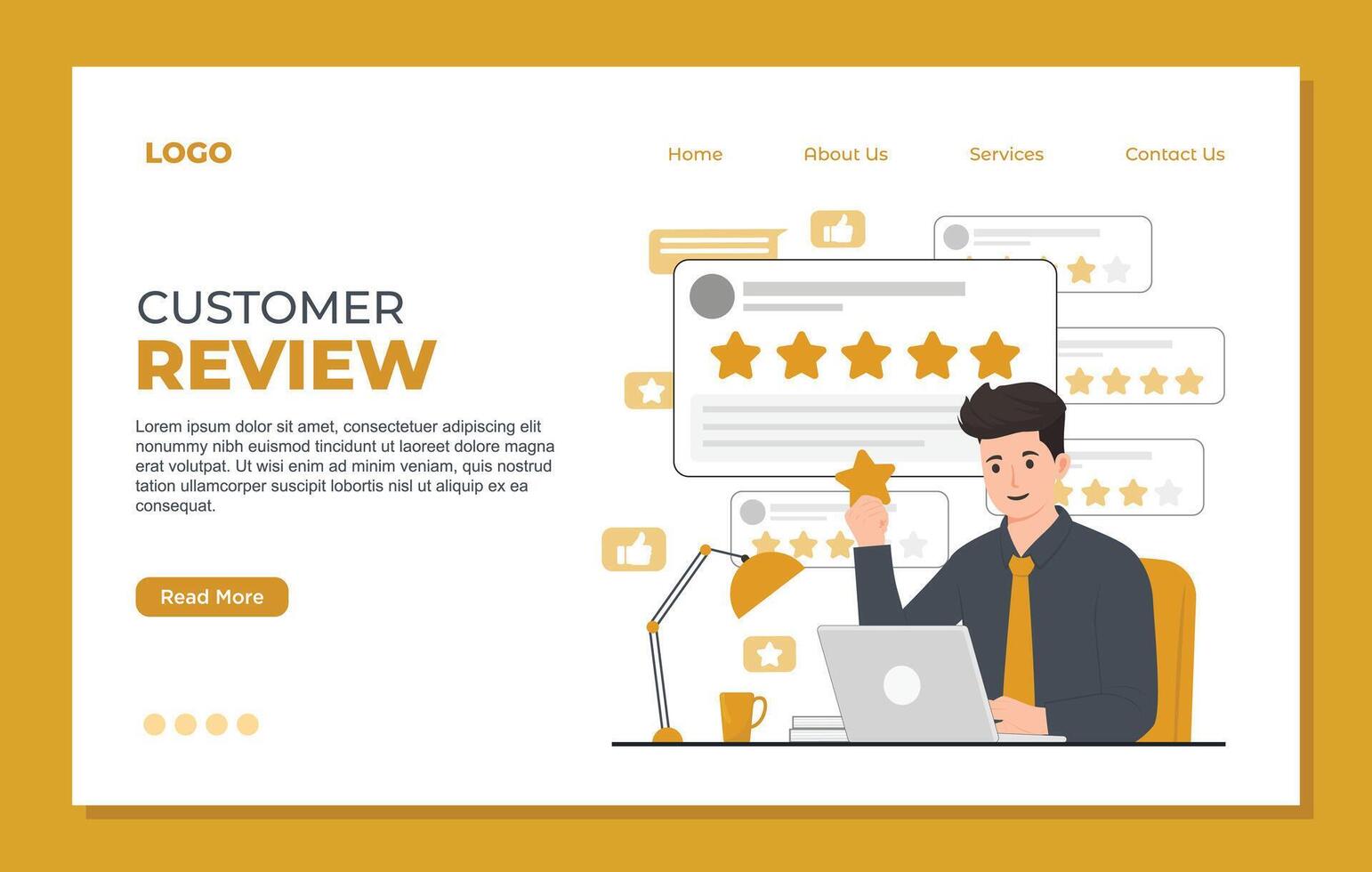customer review landing page template. Flat design style modern illustration landing page template. vector