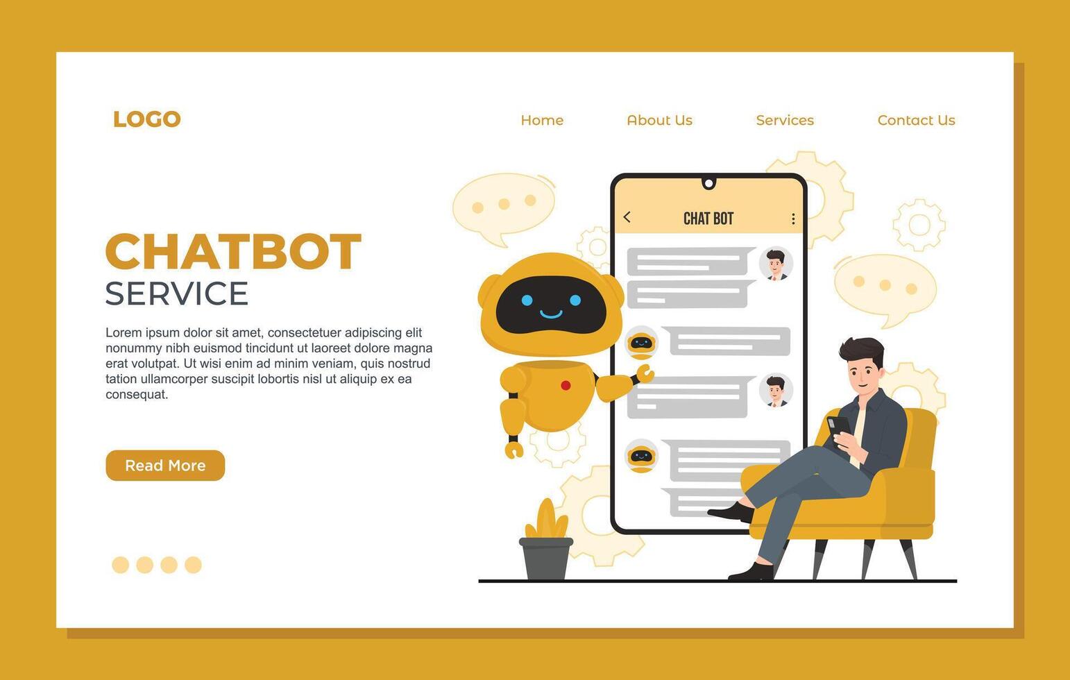 Chatbot landing page. Flat design illustration. Chat bot, artificial intelligence, machine learning concept. vector