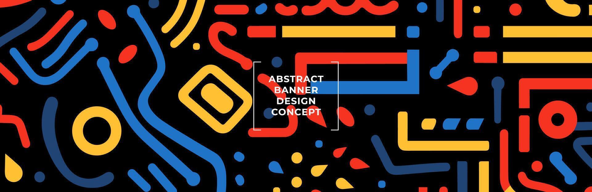Colorful abstract banner with naive doodle forms in geometric patterns, primitive style ideal for contemporary backgrounds and creative design projects. Eps vector