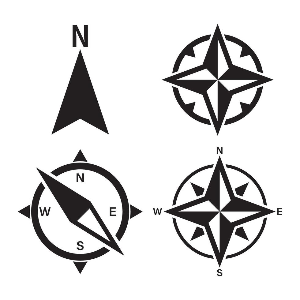 Compass set icons, navigation equipment sign, flat nautical chart wind rose icon, illustration vector
