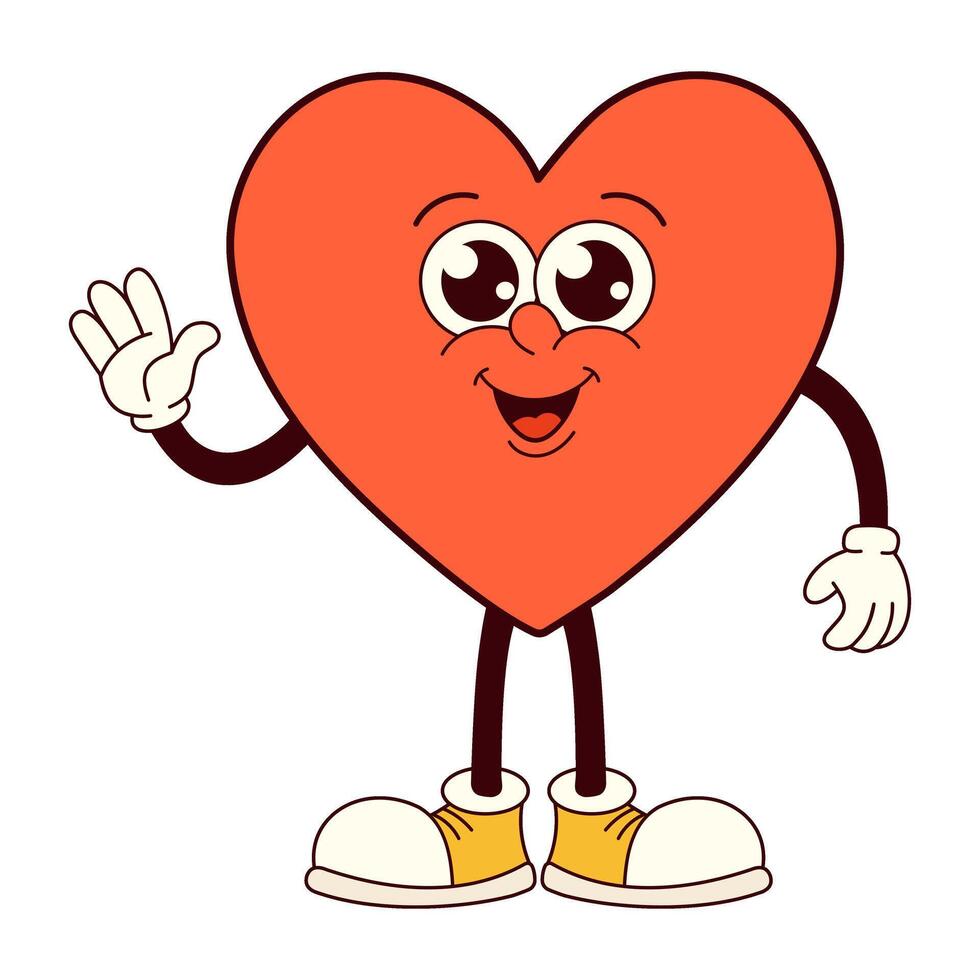 Groovy Heart Waving Hello A Cheerful Valentine's Day Mascot vector