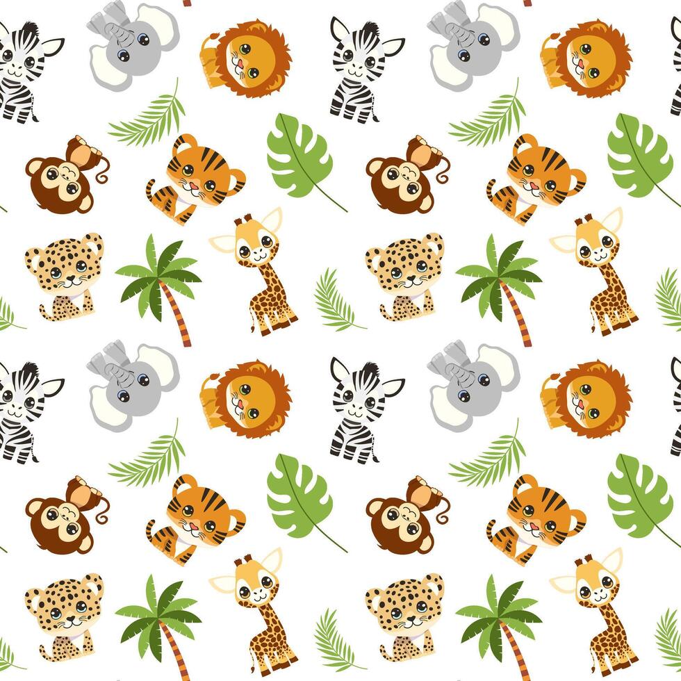 Jungle Rumpus Adorable Safari Animals Pattern vector