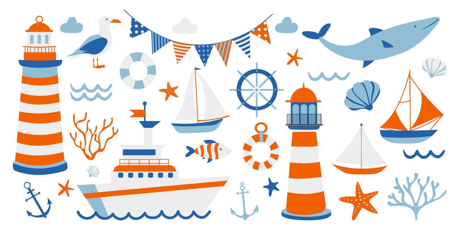 Maritime Adventure Nautical Theme Illustration Set vector