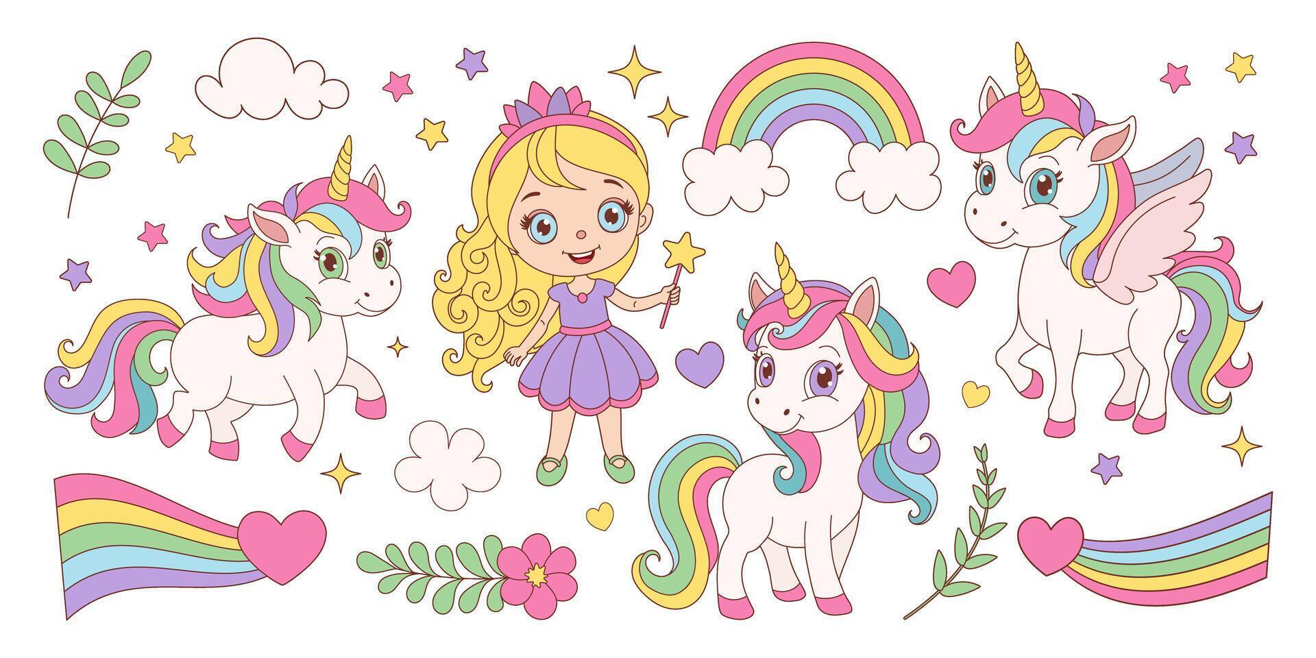 Enchanting Unicorn Magic Princess Set vector