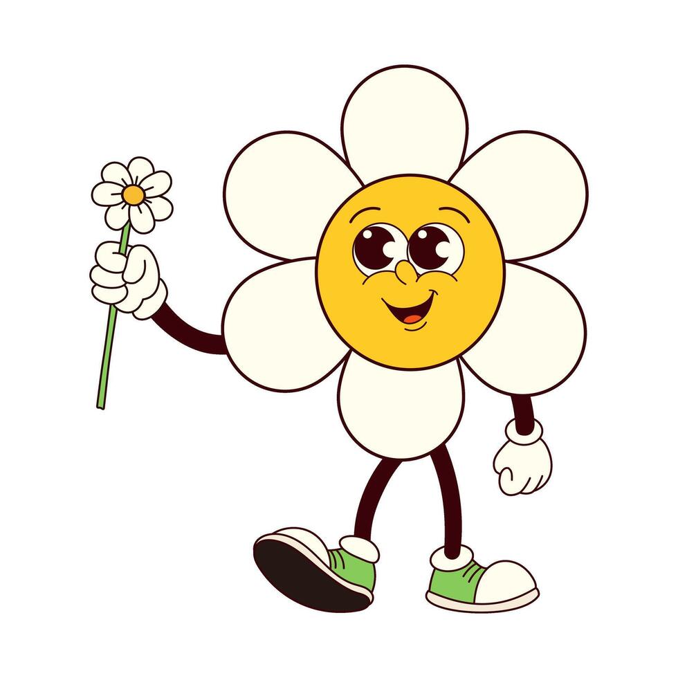 Groovy daisy character with flower vector