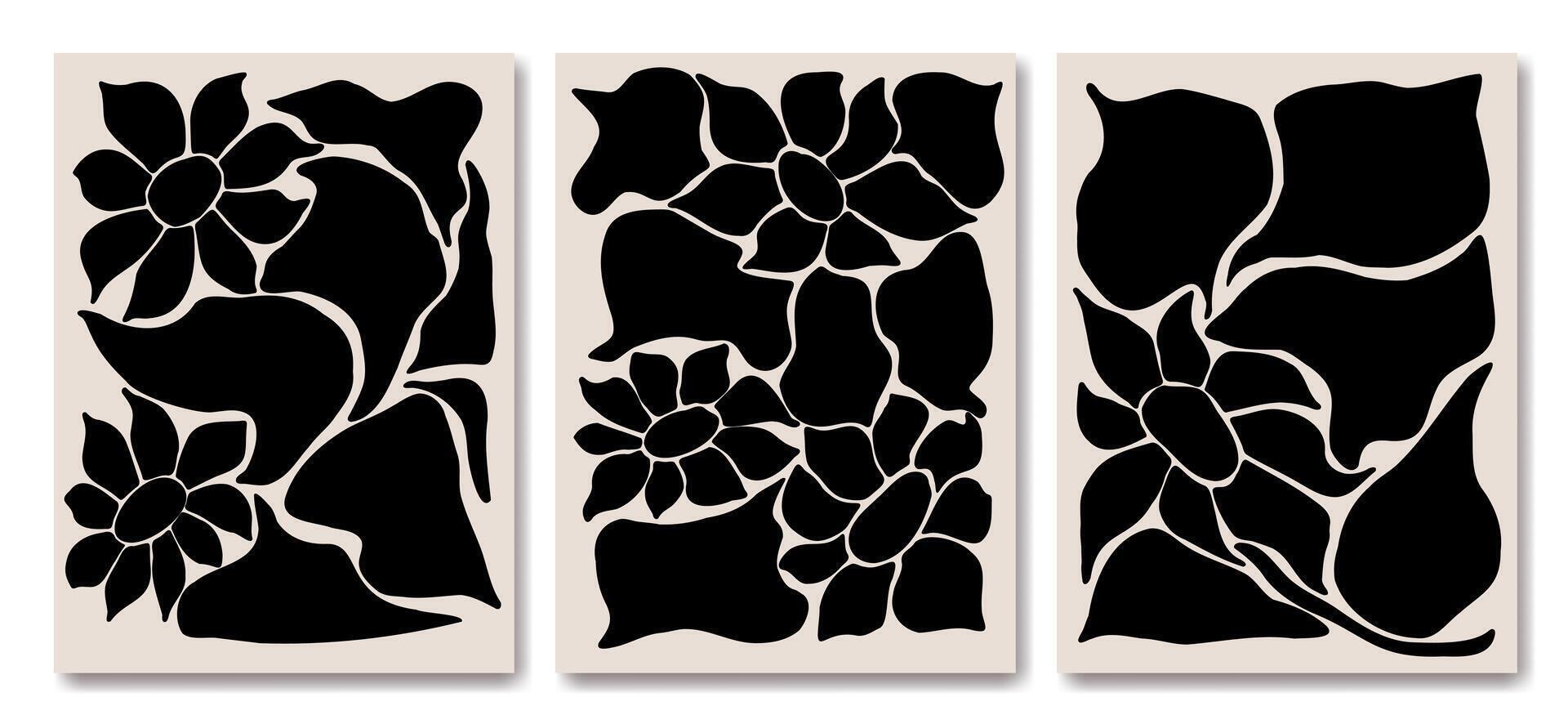 Monochromatic Inspired Floral Triptych vector