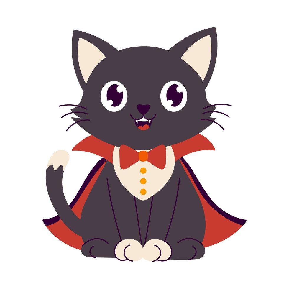 Happy halloween. A black cat wearing vampire costume. Happy halloween. The cat is smiling and he is happy vector