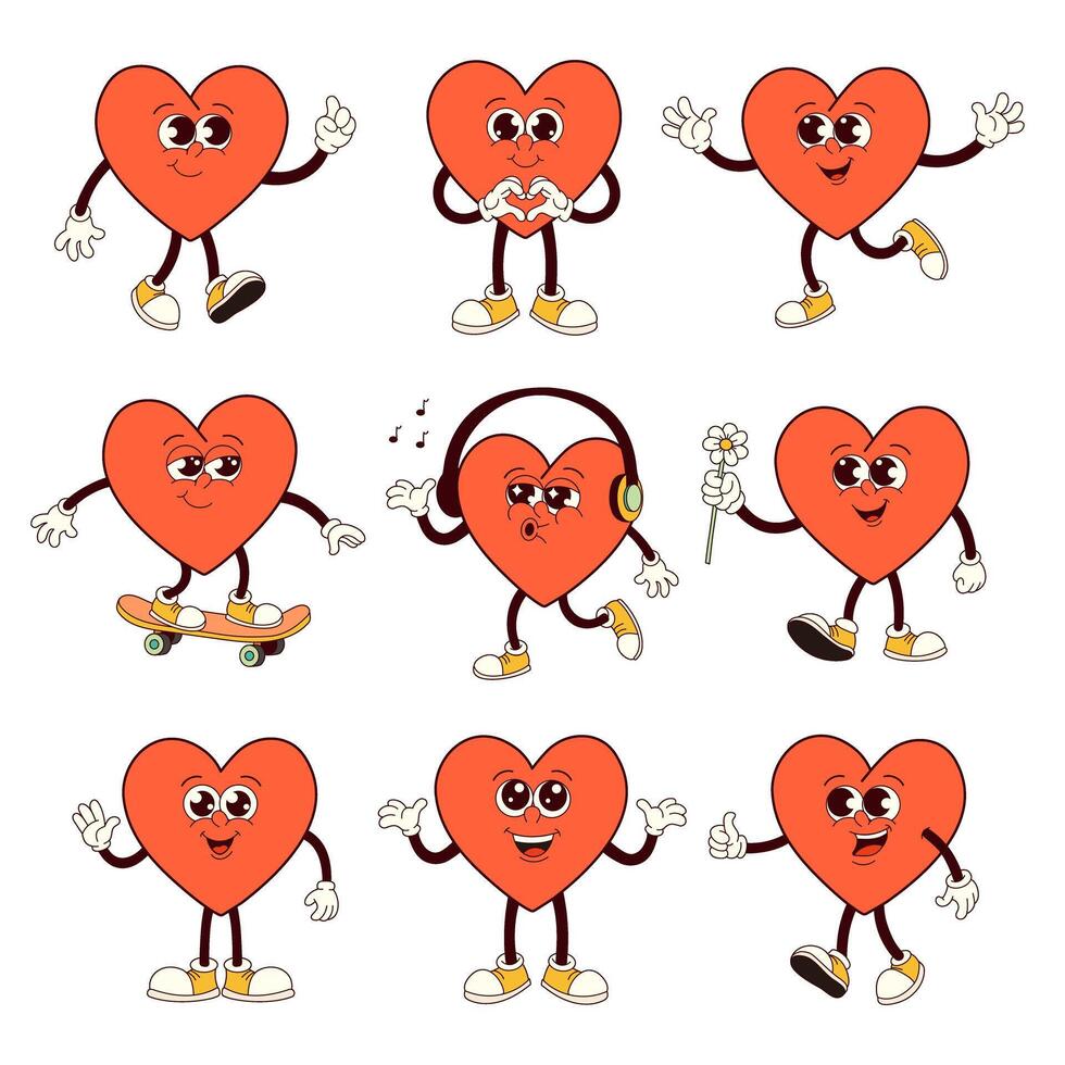 Joyful Hearts Animated Anthromorphic Heart Characters vector