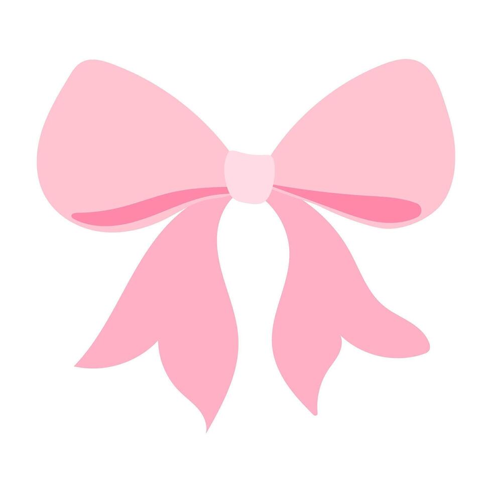 A pink bow is drawn on a white background. The bow is drawn in a very simple style, with no detail or shading. Scene is playful and lighthearted, as the bow is often associated with femininity vector