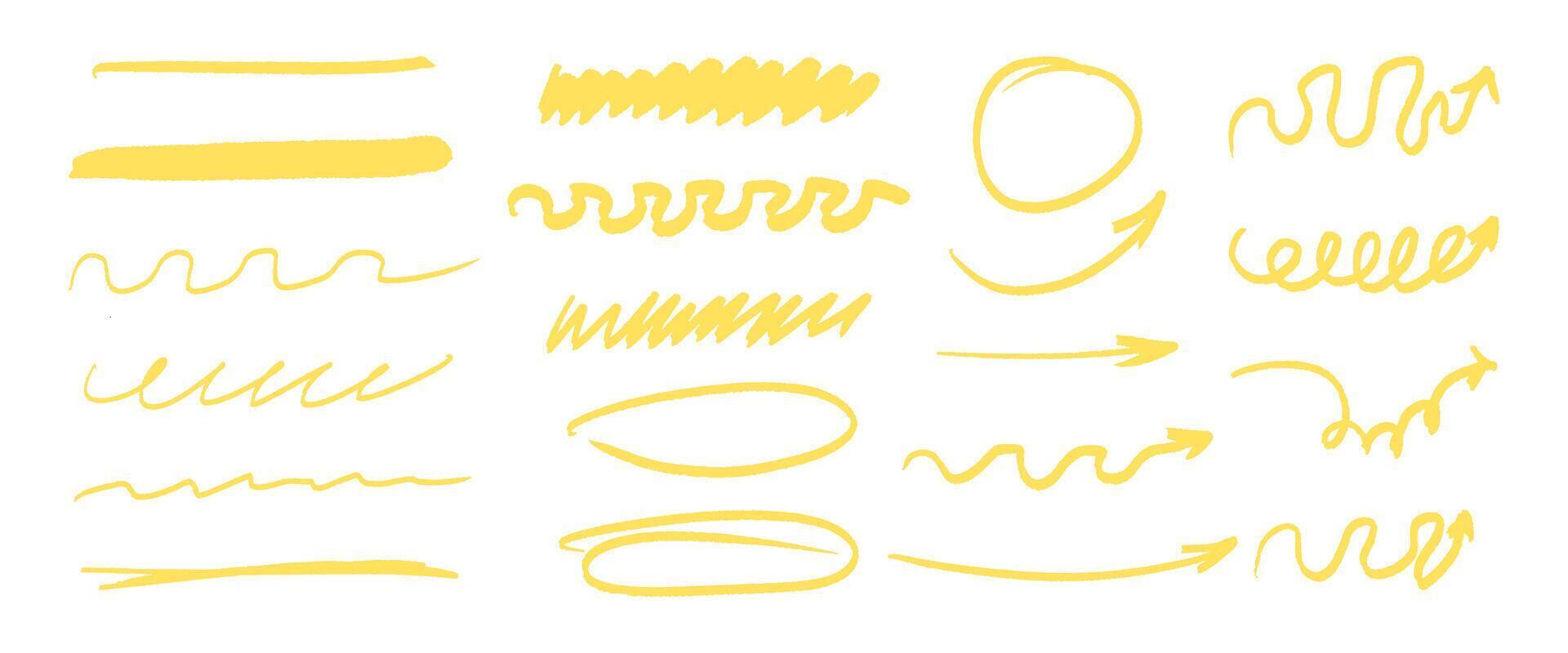 A set of yellow lines and arrows. The lines are wavy and the arrows are pointing in different directions vector