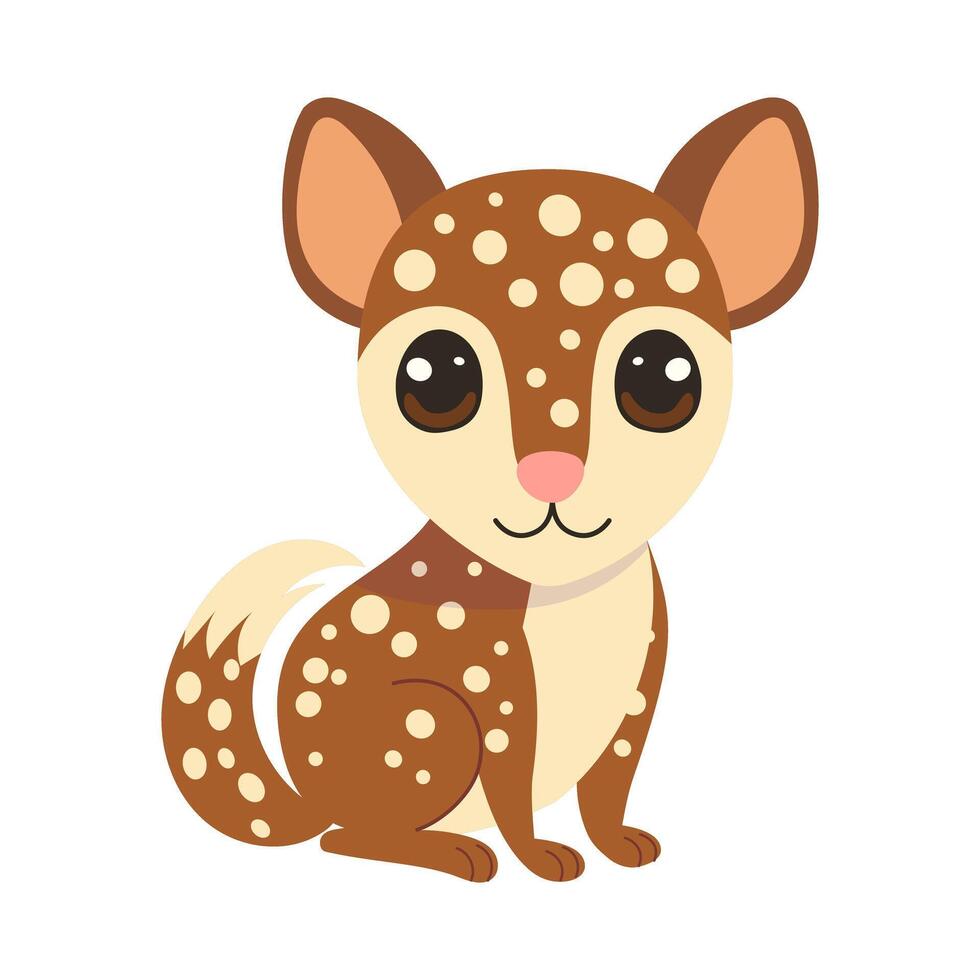 A cute brown and white spotted quoll animal with a black nose and big eyes vector