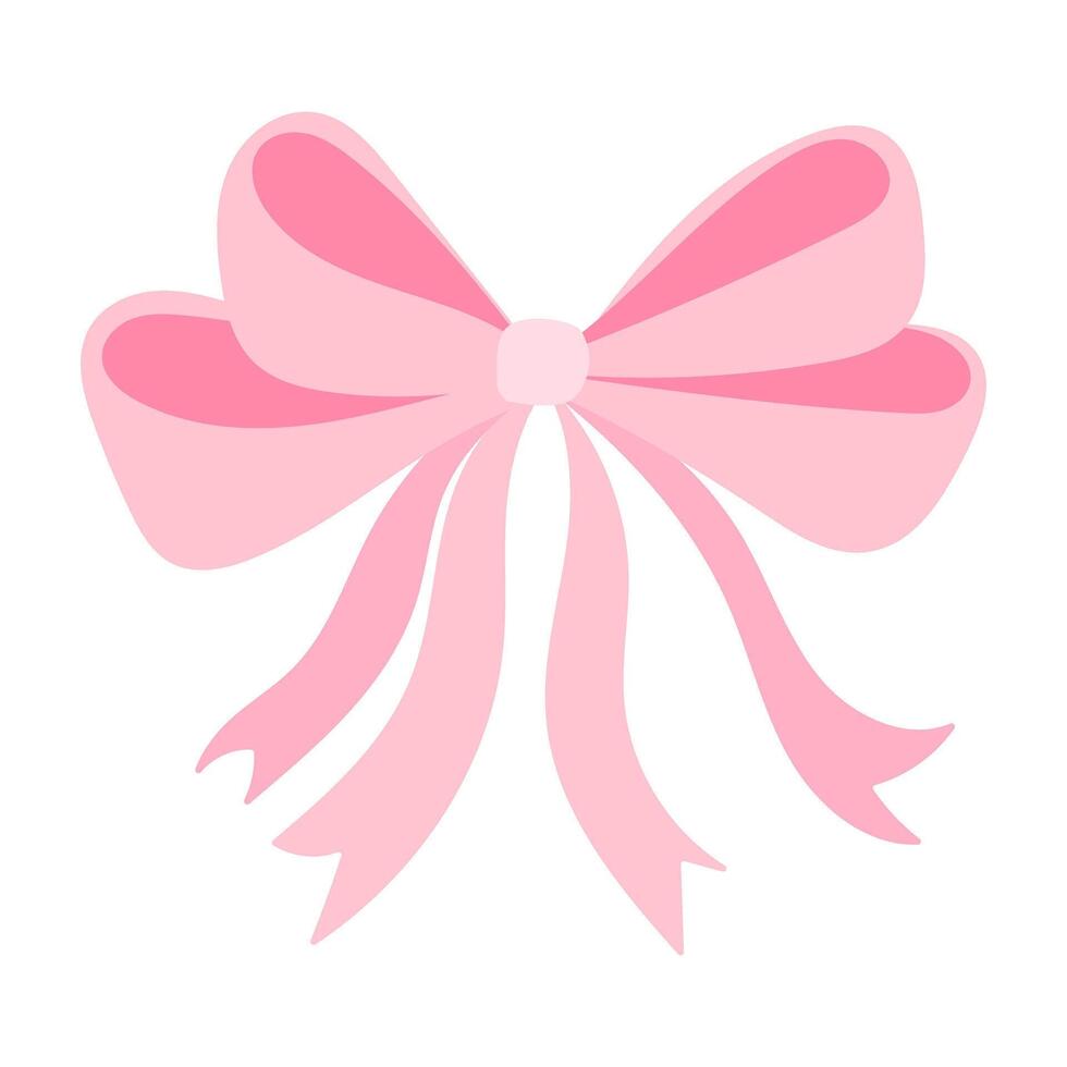 A pink ribbon with a bow is drawn on a white background. The ribbon is long and has a pink color vector
