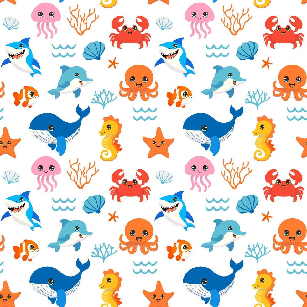Undersea Adventure Whimsical Ocean Life Pattern vector