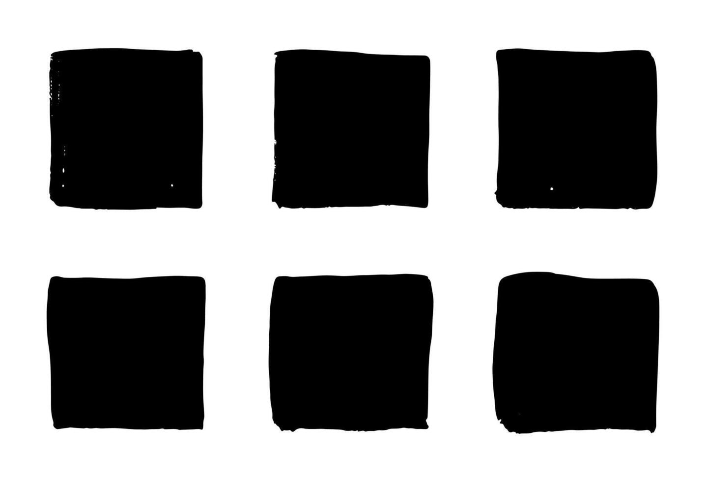 Grunge square set. black painted squares or rectangular shapes. Hand drawn brush frames, borders for text vector