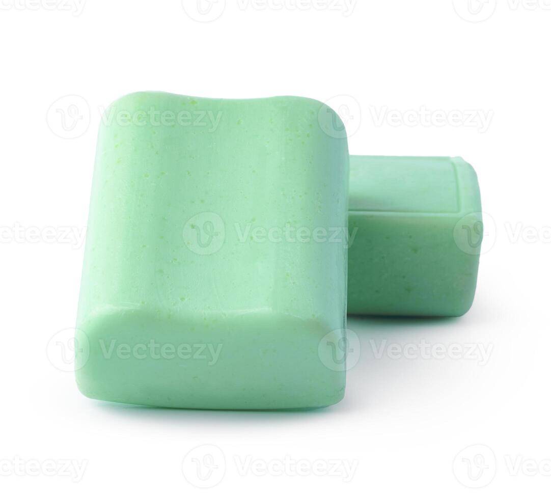 Green soap bars isolated on white background. photo