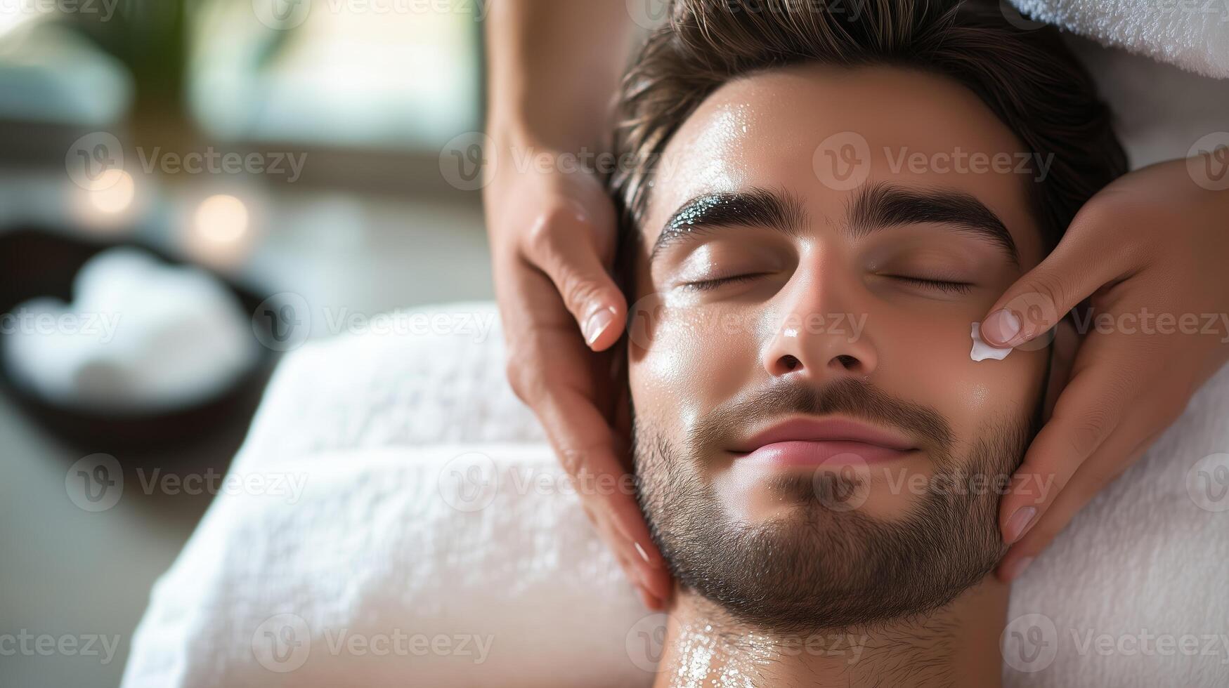 Relaxing facial treatment for a young man at a tranquil spa during a rejuvenating afternoon session photo