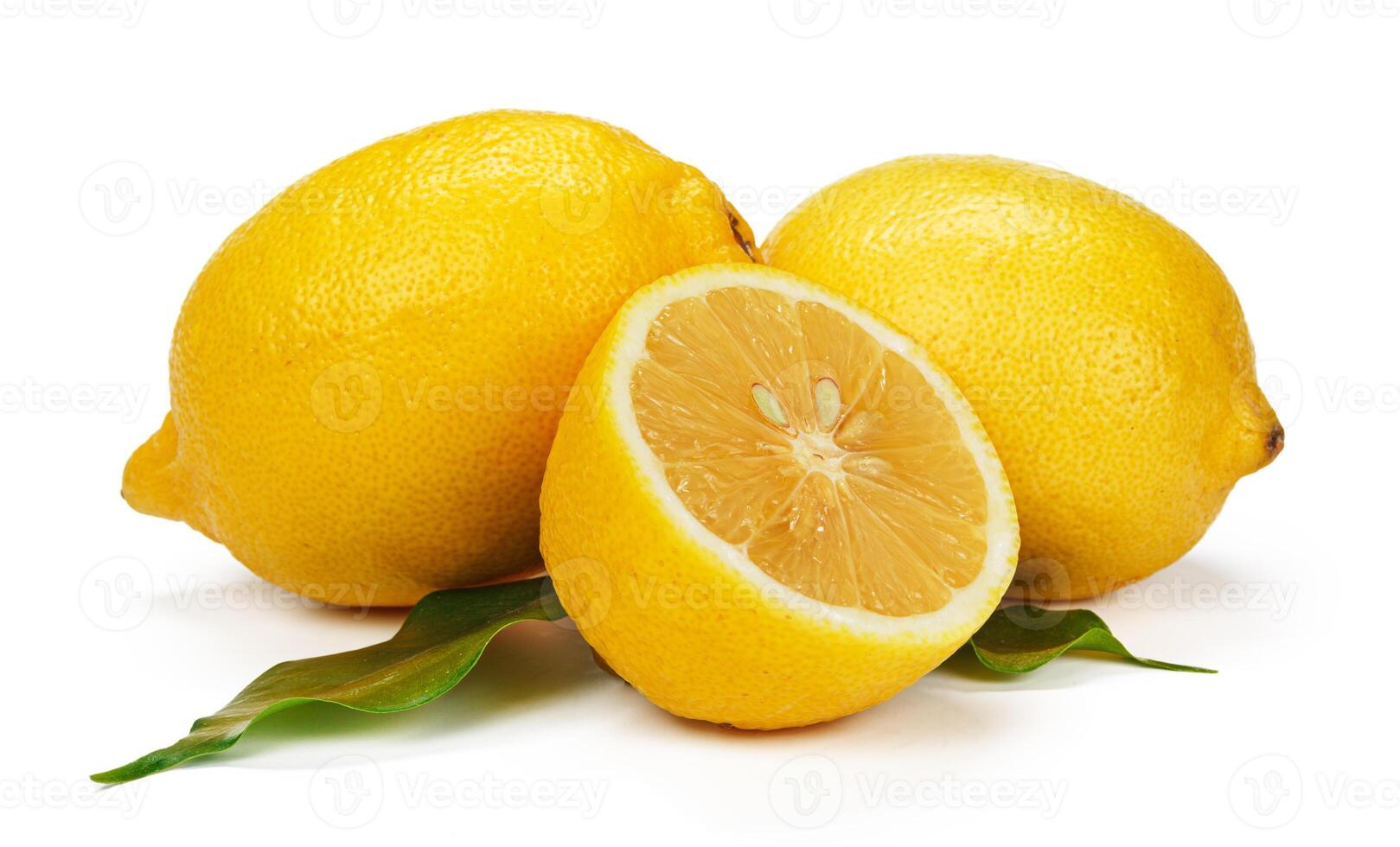 Cut lemon slice isolated on white background photo