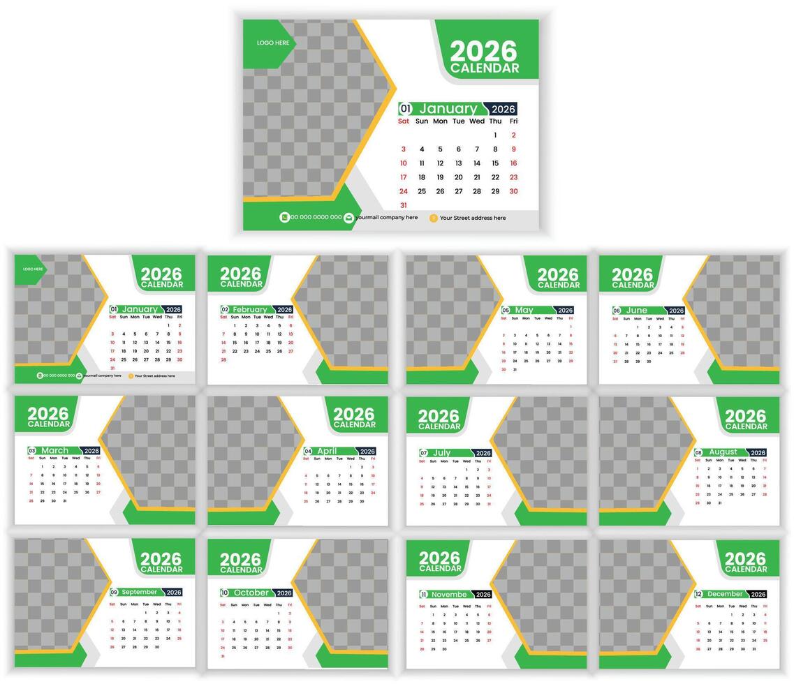 Modern 2026 geometric desk new year calendar layout design vector