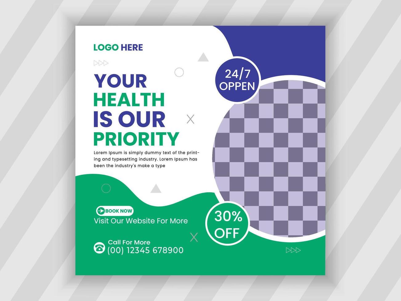 Healthcare prevention banner or square flyer with doctor theme for social media post template vector