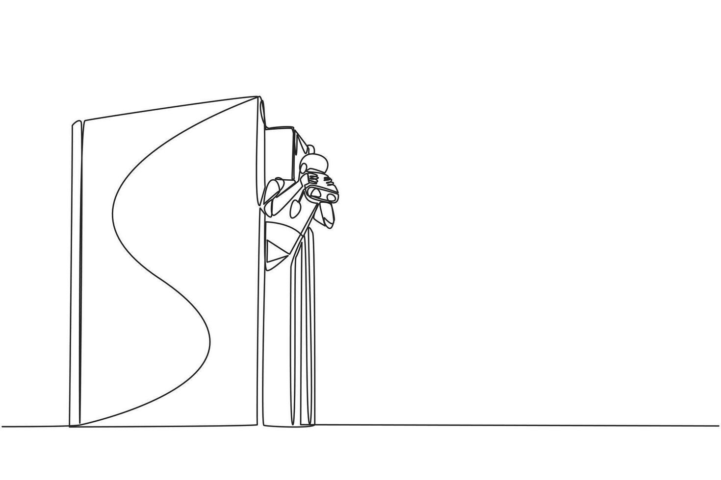 One line drawing of a man standing in front of a door vector