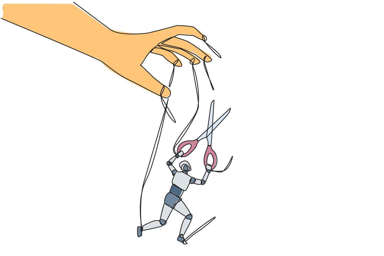 A hand holding scissors to a robot vector