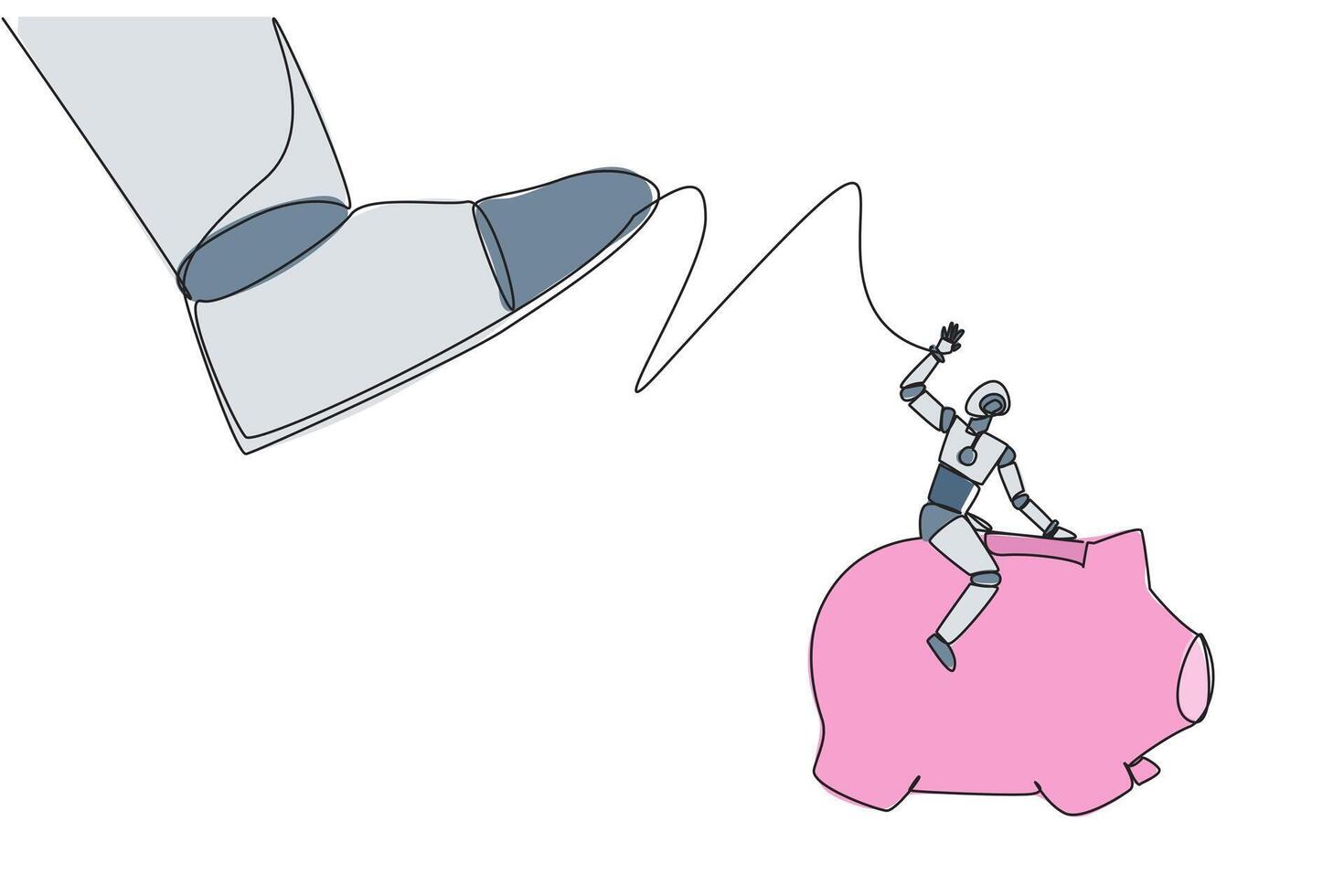 A robot is pulling a piggy bank with a person on top vector