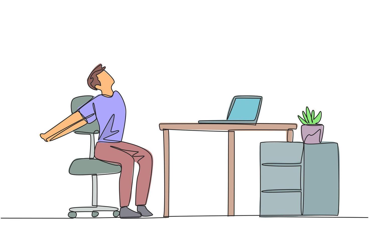 Man doing yoga in office chair, illustration vector