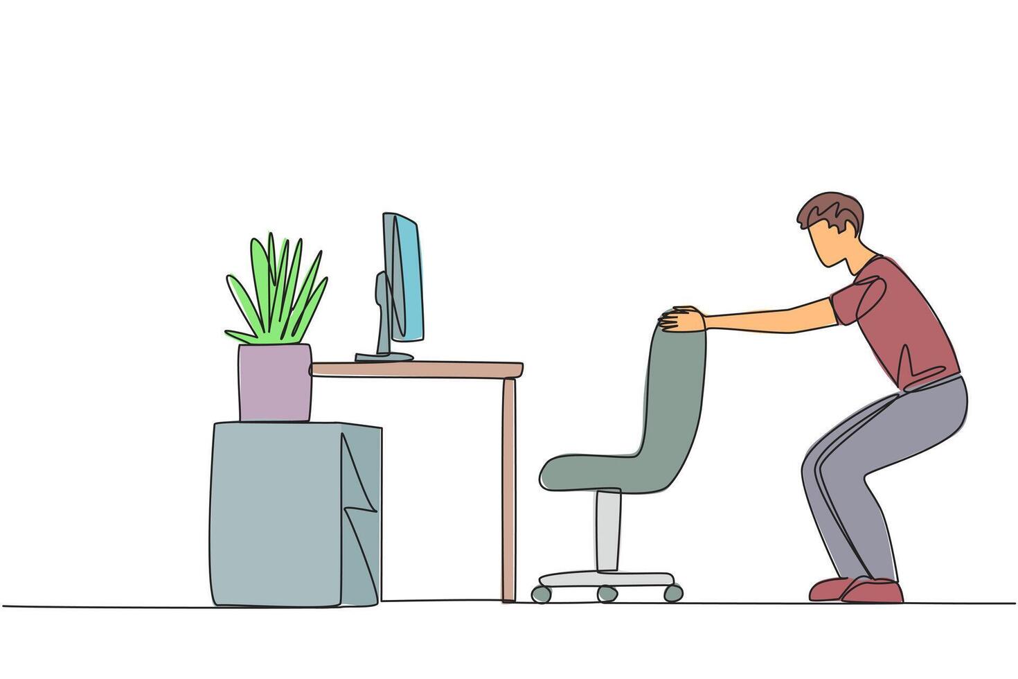 A man is sitting on a chair and doing a sit up vector
