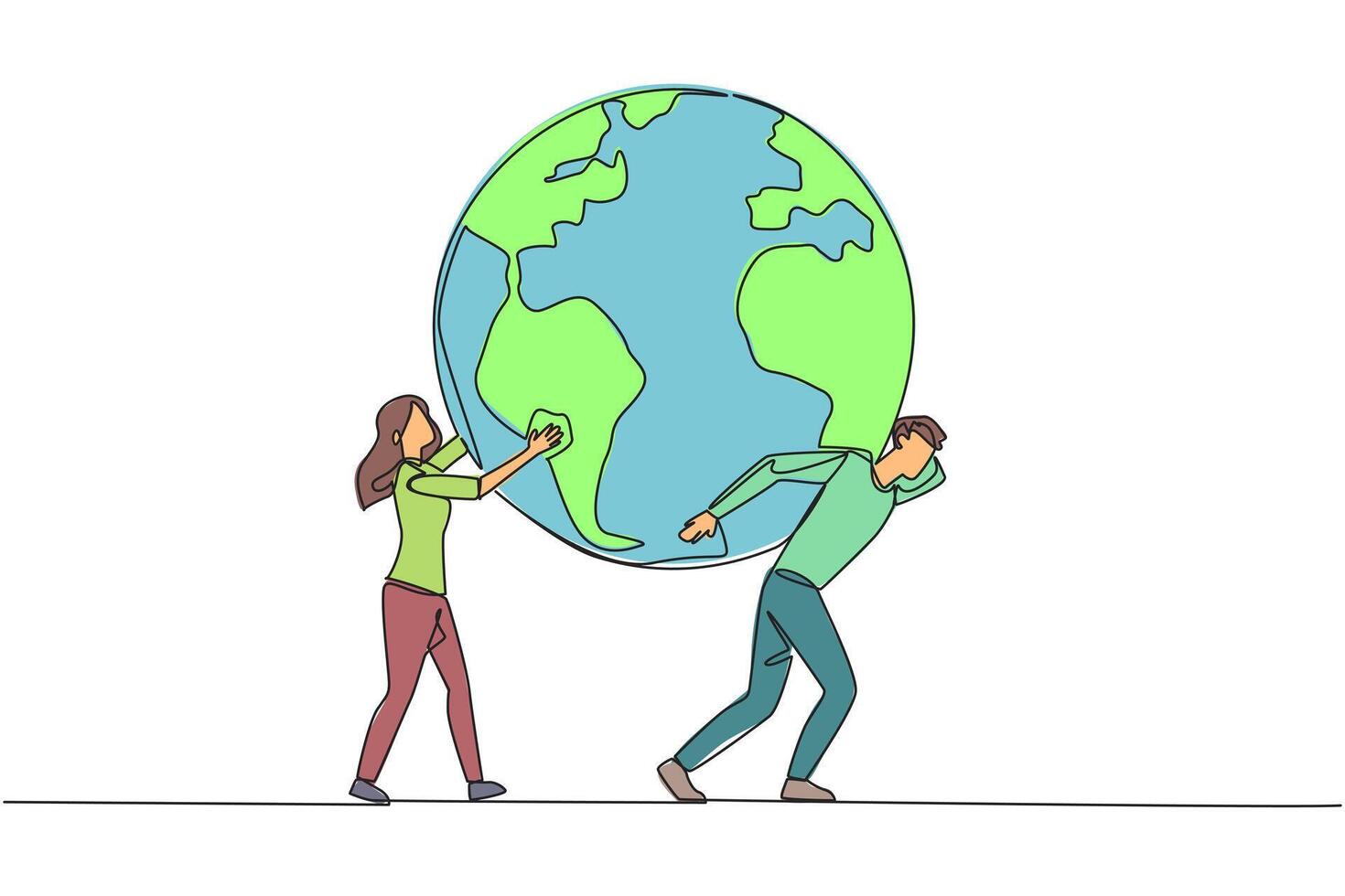 Two people carrying a globe on their shoulders vector