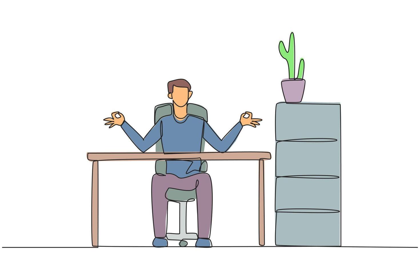 A man sitting at a desk with a plant on it vector