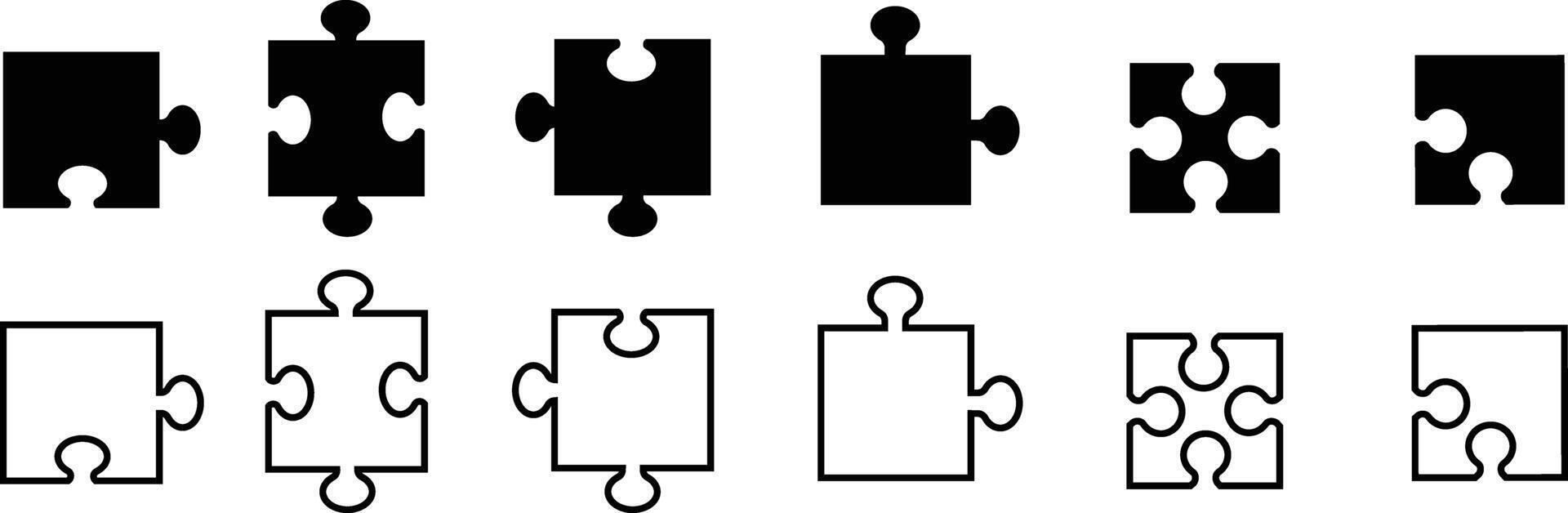 Puzzle piece icon in flat Line set sign for apps or website Plugins symbol Different style puzzle pieces use for playing isolated on Jigsaw puzzle with pieces. vector
