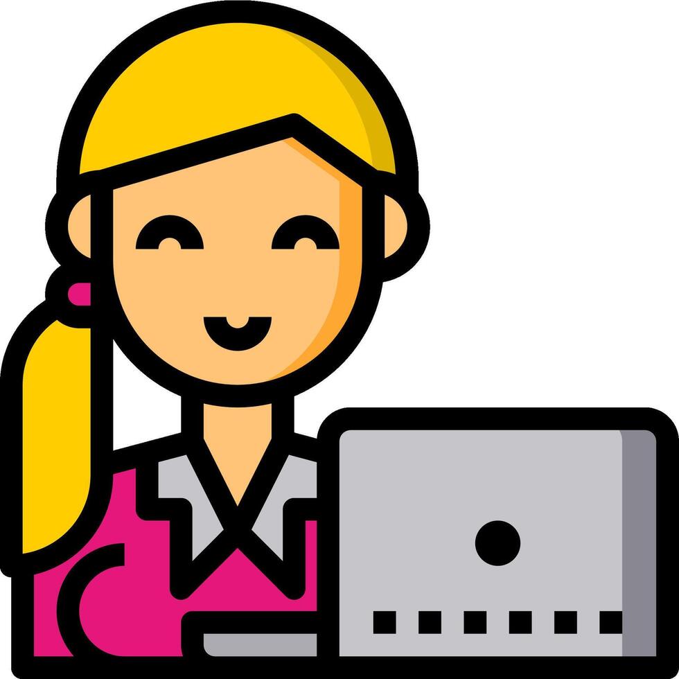 A woman with a laptop is sitting in front of it vector