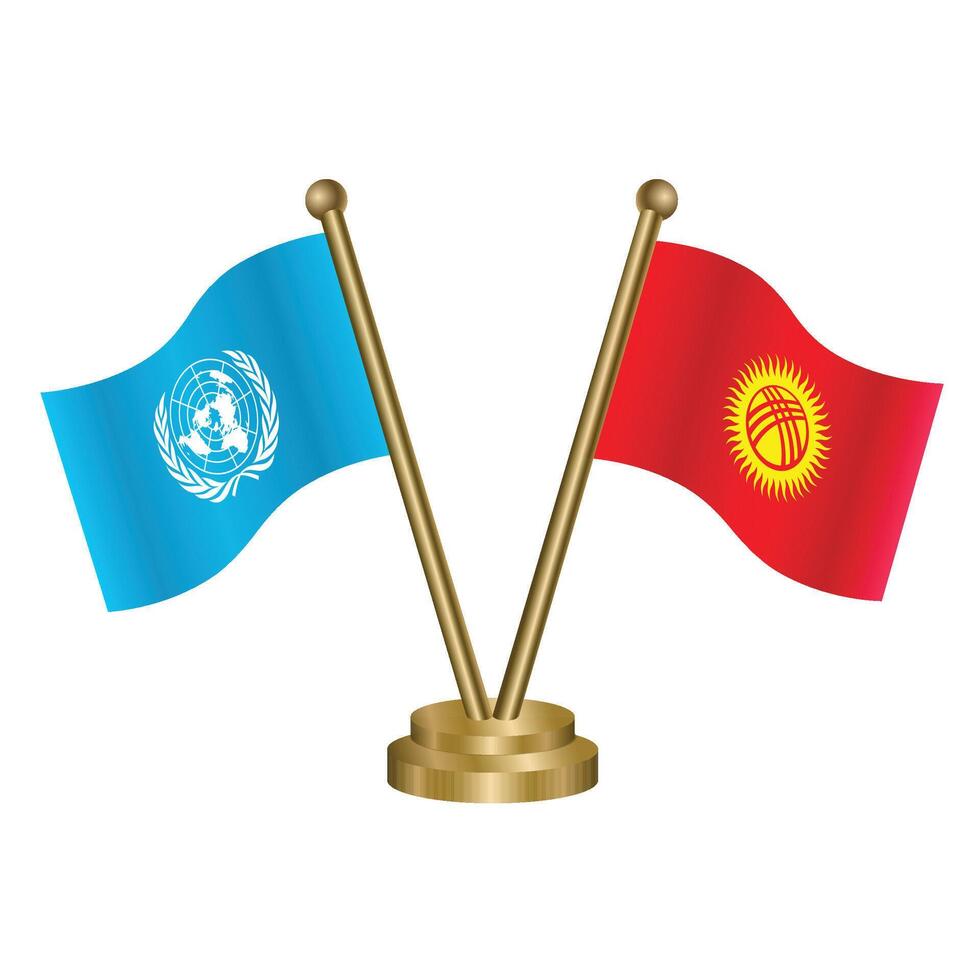 United Nations and Kyrgyzstan table flags. vector
