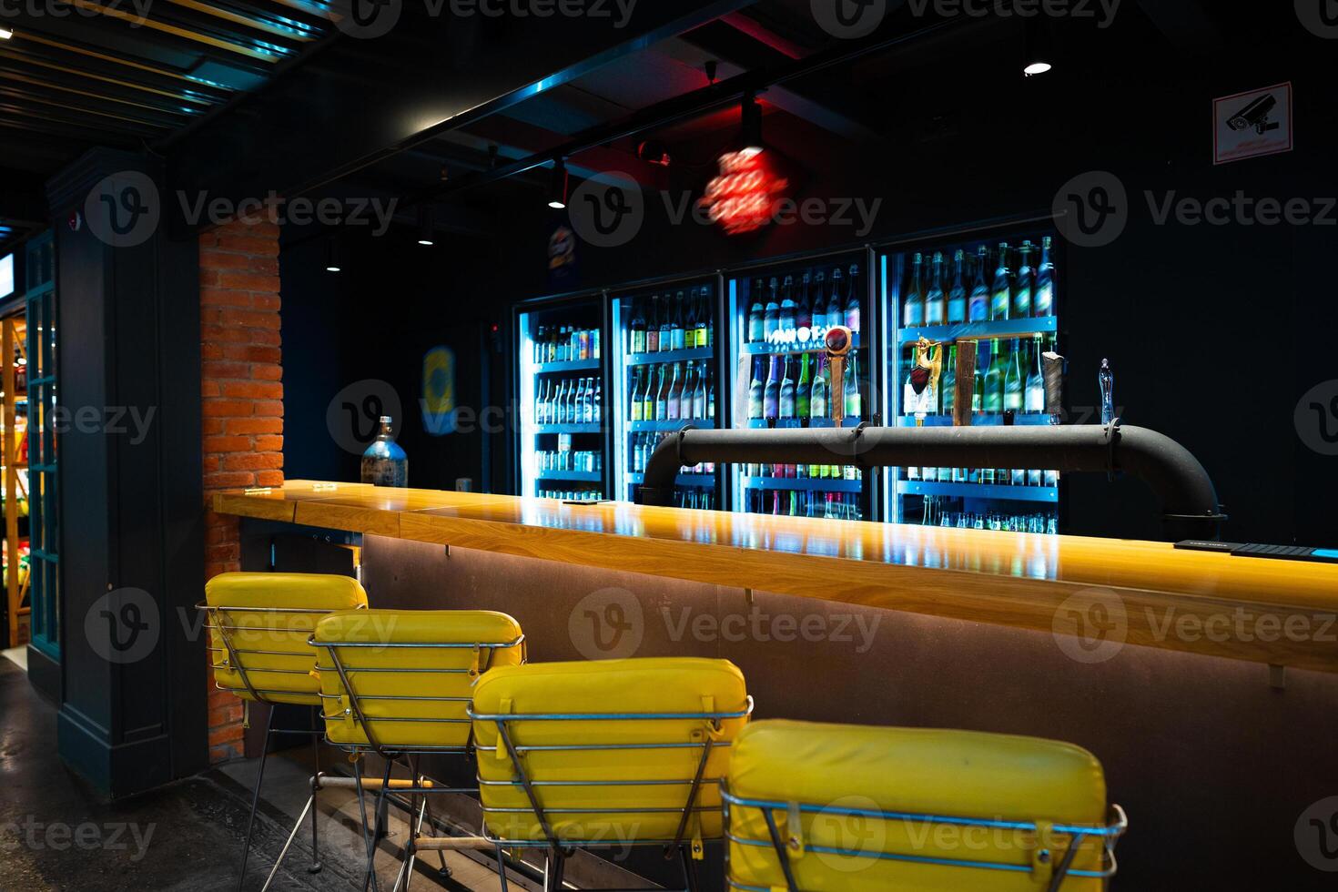 Classic bar counter interior with empty seats photo