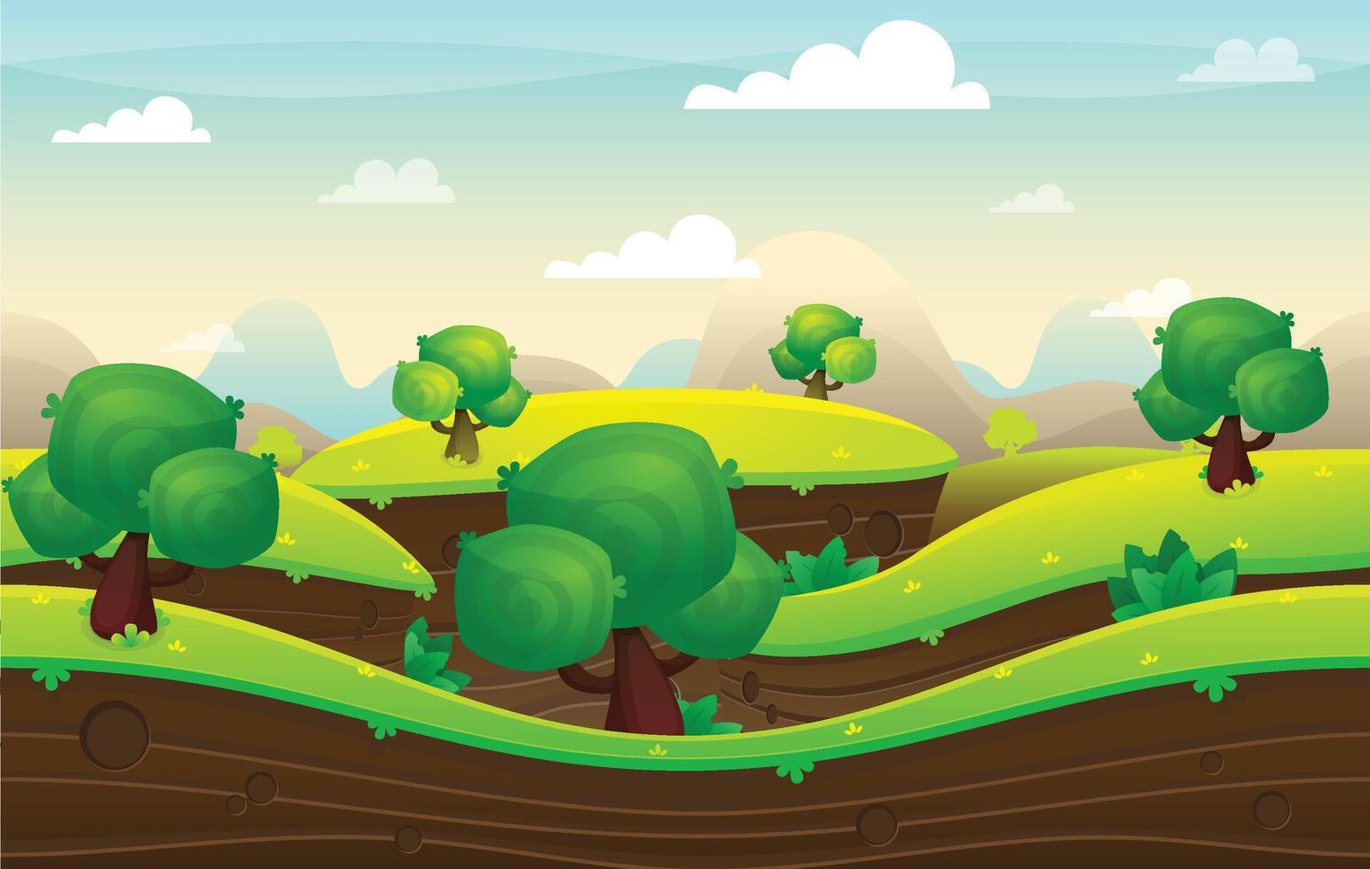 Fantasy Green Field Hill Game Background vector