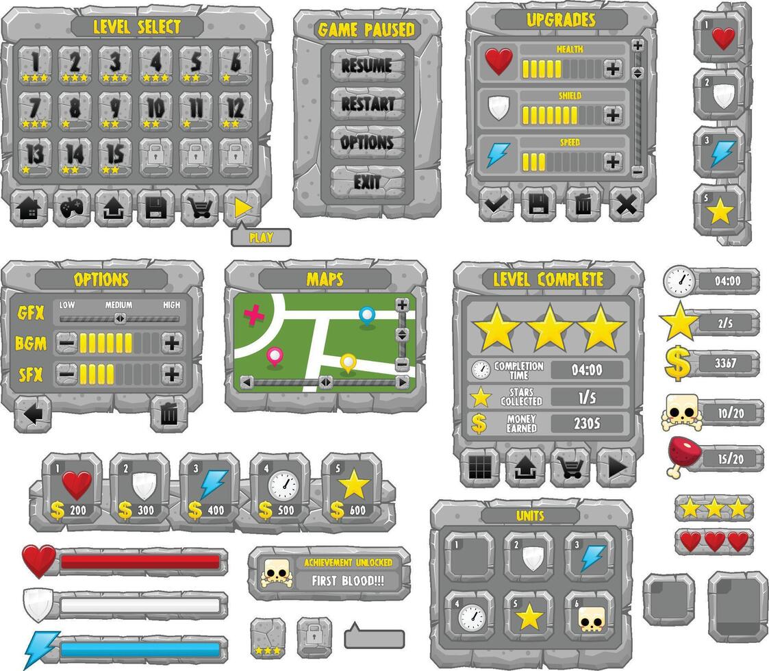 Stone Rock Game UI Window Popup vector