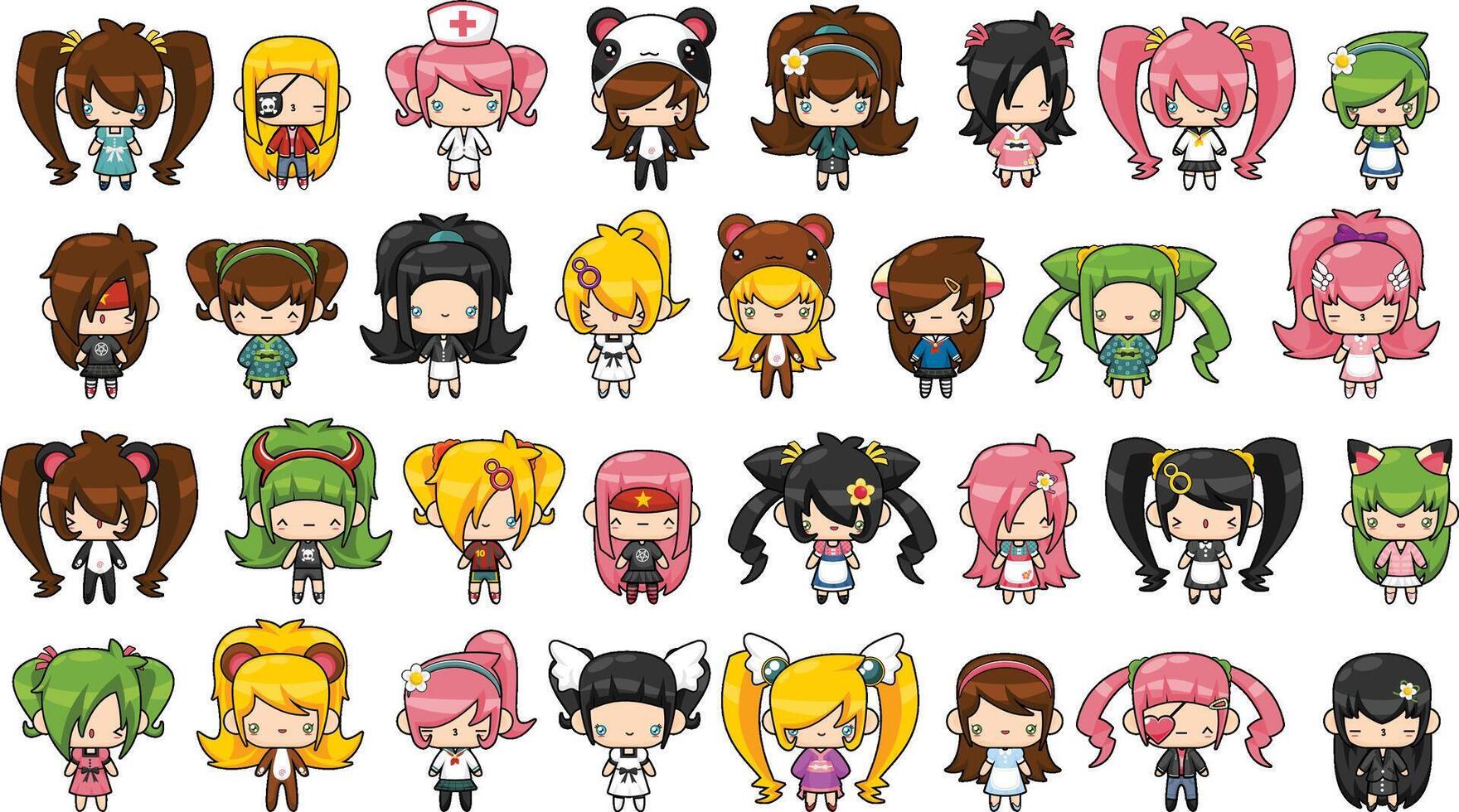 Cute Kawaii Chibi Girl Pack vector