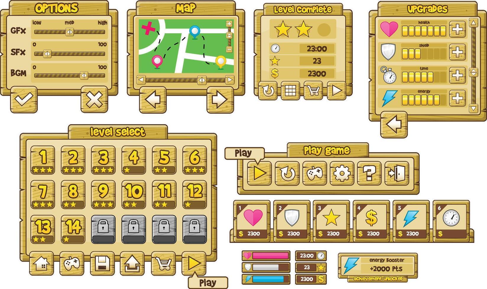 Wooden Casual Game User Interface Window Popup vector