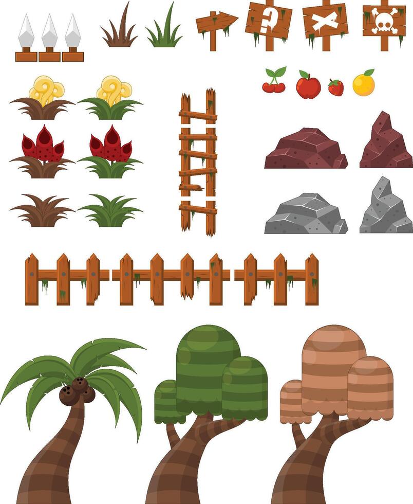 Jungle Game Sprite Objects vector