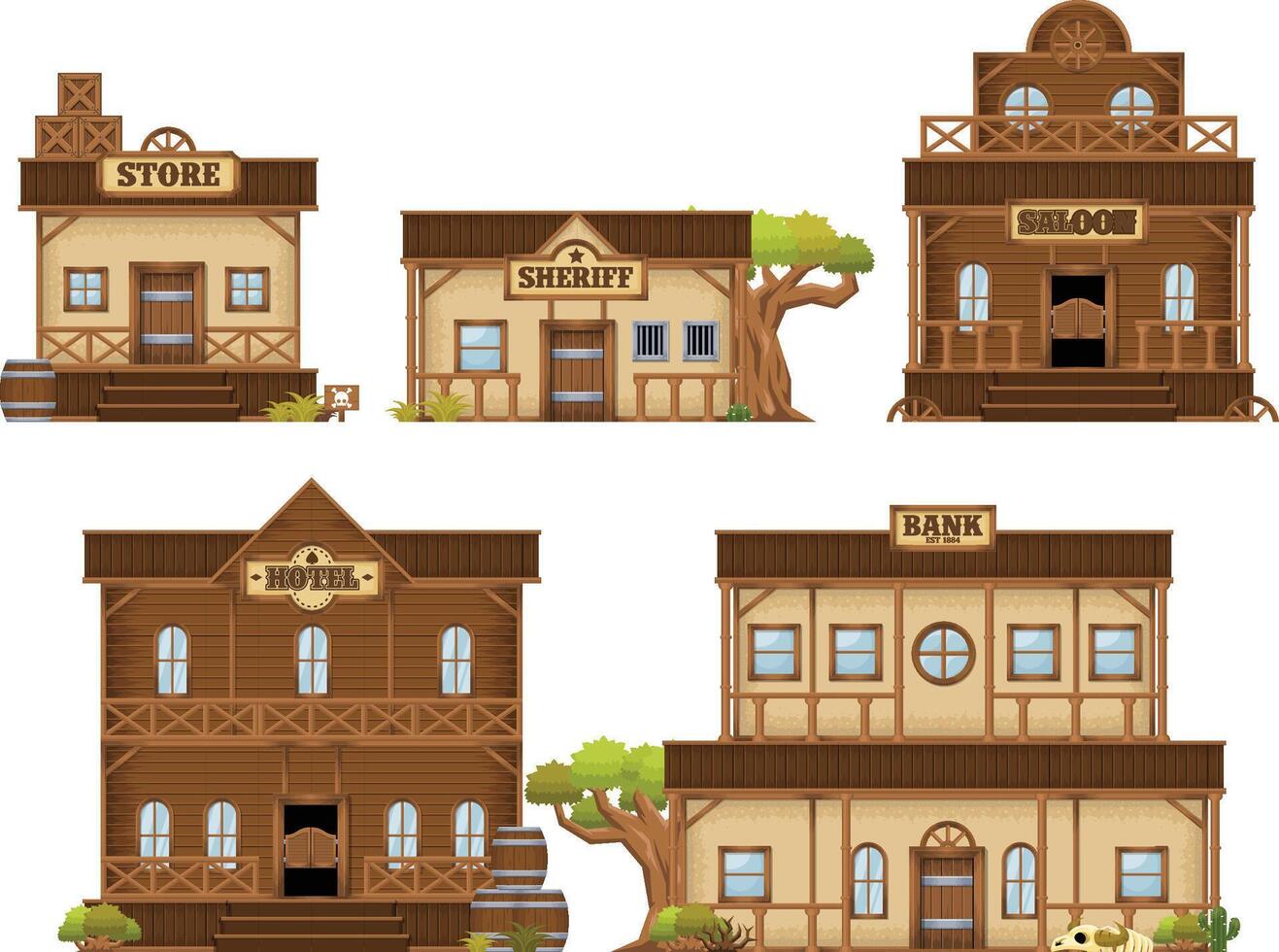 Cowboy Building Wild West Illustration vector