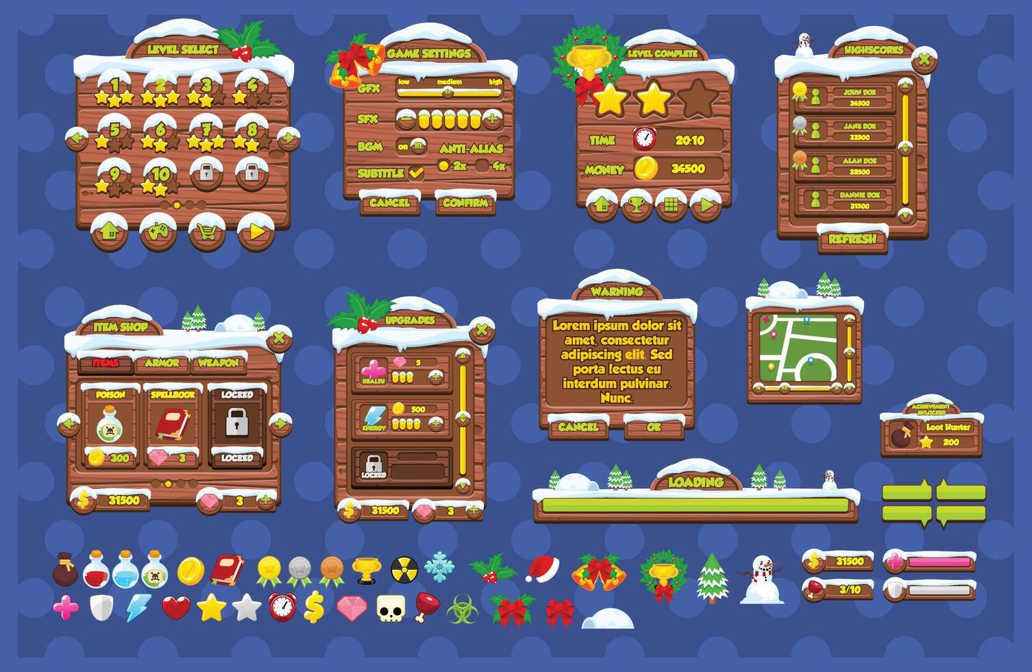 Snowy Christmas Winter Game User Interface vector
