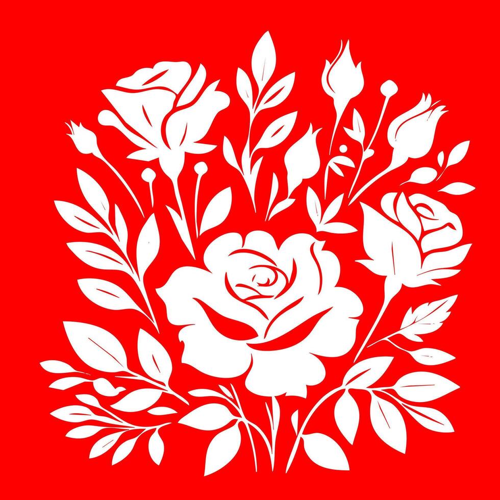 White roses on red background vector