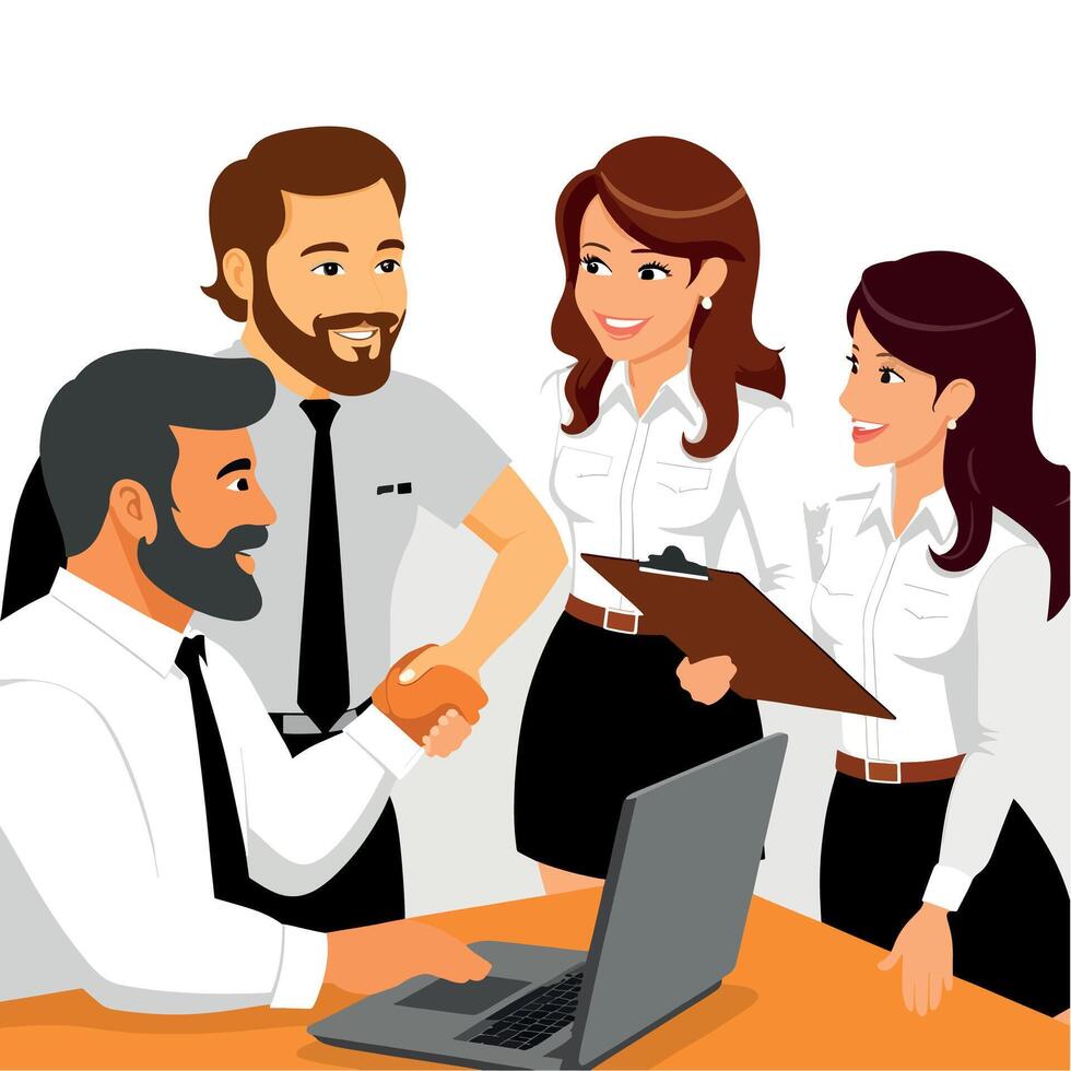 Business people in office, meeting, and shaking hands vector