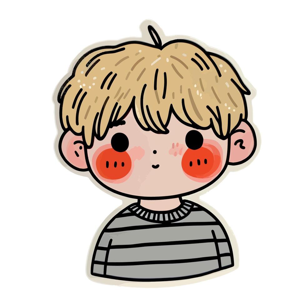 A boy with red cheeks and a striped shirt vector