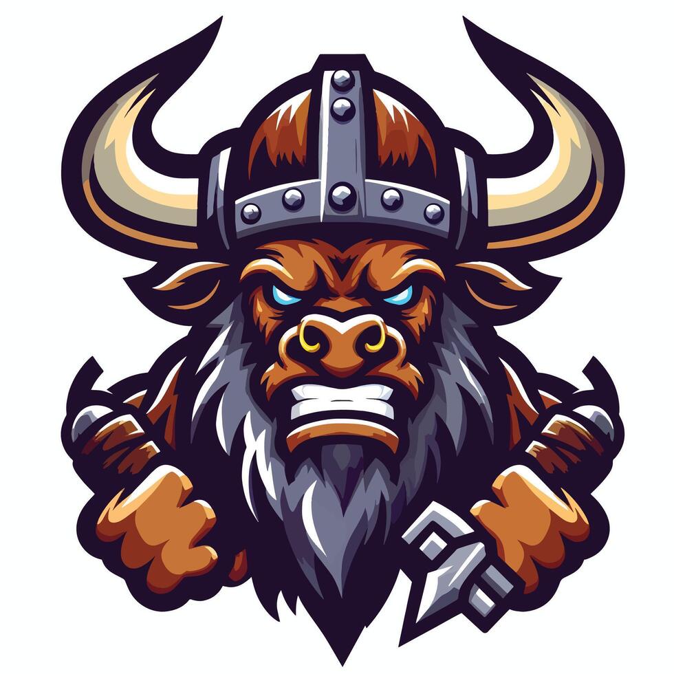The viking mascot mascot head with horns and a sword vector