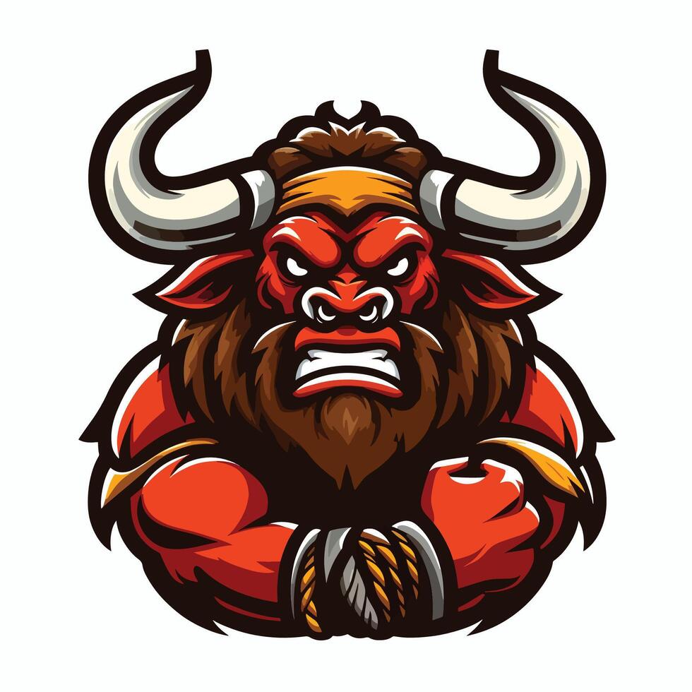 A cartoon mascot of a bull with horns vector