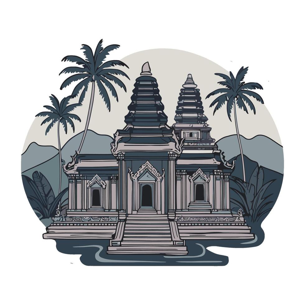 An illustration of a temple in angkor wat vector