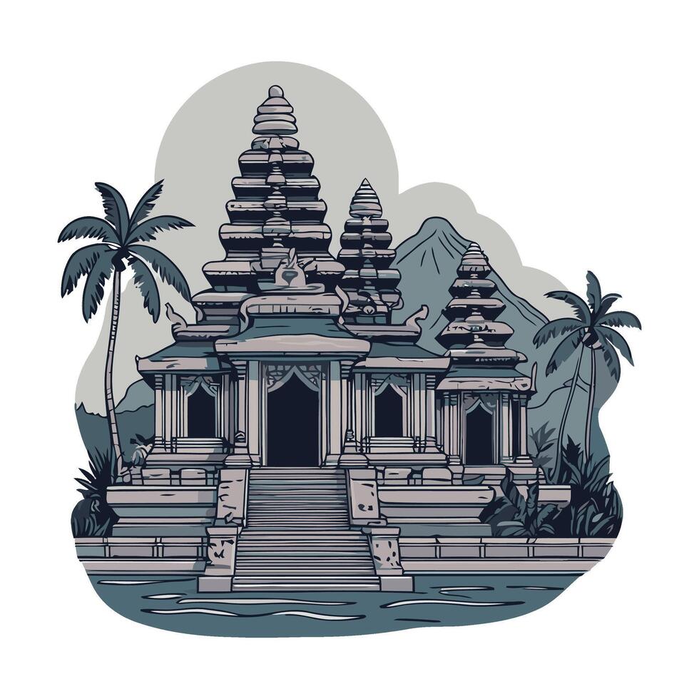 An illustration of a temple in the jungle vector