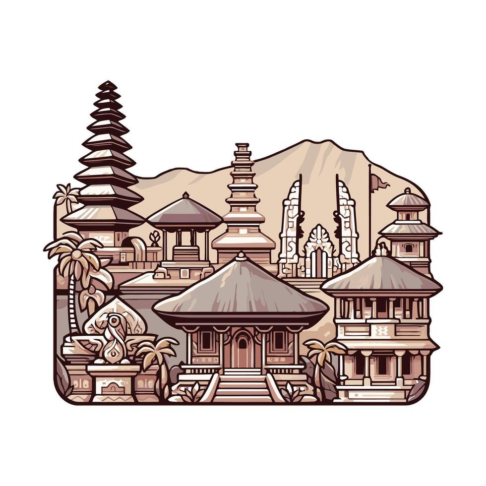 A cartoon illustration of a temple and pagoda vector